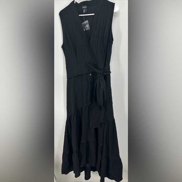 NWOT Nicole Miller Black Linen Blend Tiered Lagenlook Maxi Dress Sz small - Picture 3 of 5